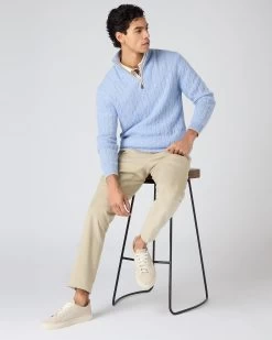 Men's Albemarle Cable Half Zip Cashmere Jumper Cornflower Blue 10 Men's Albemarle Cable Half Zip Cashmere Jumper Cornflower Blue -Cozy Fashion Shop SS24 NPG000414 C32 3