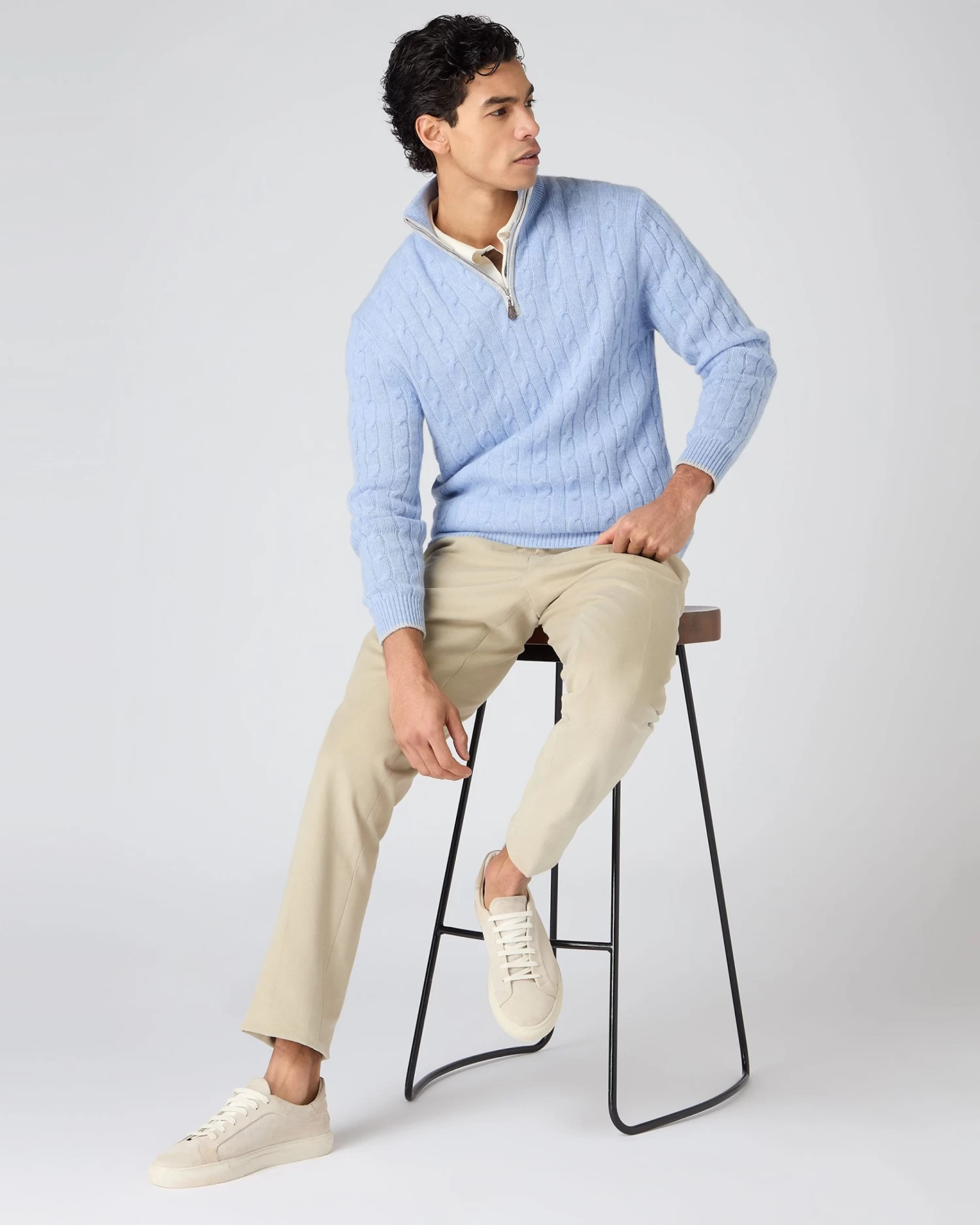 Men's Albemarle Cable Half Zip Cashmere Jumper Cornflower Blue 5 Men's Albemarle Cable Half Zip Cashmere Jumper Cornflower Blue - Image 3