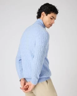 Men's Albemarle Cable Half Zip Cashmere Jumper Cornflower Blue 11 Men's Albemarle Cable Half Zip Cashmere Jumper Cornflower Blue -Cozy Fashion Shop SS24 NPG000414 C32 4