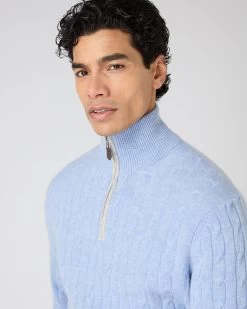 Men's Albemarle Cable Half Zip Cashmere Jumper Cornflower Blue 12 Men's Albemarle Cable Half Zip Cashmere Jumper Cornflower Blue -Cozy Fashion Shop SS24 NPG000414 C32 5