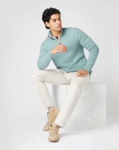 Men's Albemarle Cable Half Zip Cashmere Jumper Oasis Green -Cozy Fashion Shop SS24 NPG000414 OFG 3