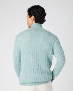 Men's Albemarle Cable Half Zip Cashmere Jumper Oasis Green -Cozy Fashion Shop SS24 NPG000414 OFG 4