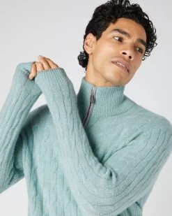 Men's Albemarle Cable Half Zip Cashmere Jumper Oasis Green -Cozy Fashion Shop SS24 NPG000414 OFG 5