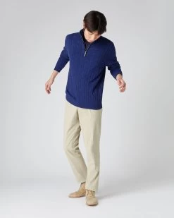 Men's Albemarle Cable Half Zip Cashmere Jumper Sapphire Blue -Cozy Fashion Shop SS24 NPG000414 SBF 3