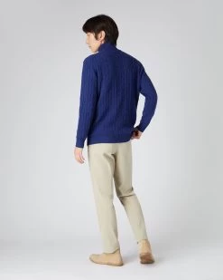 Men's Albemarle Cable Half Zip Cashmere Jumper Sapphire Blue -Cozy Fashion Shop SS24 NPG000414 SBF 4