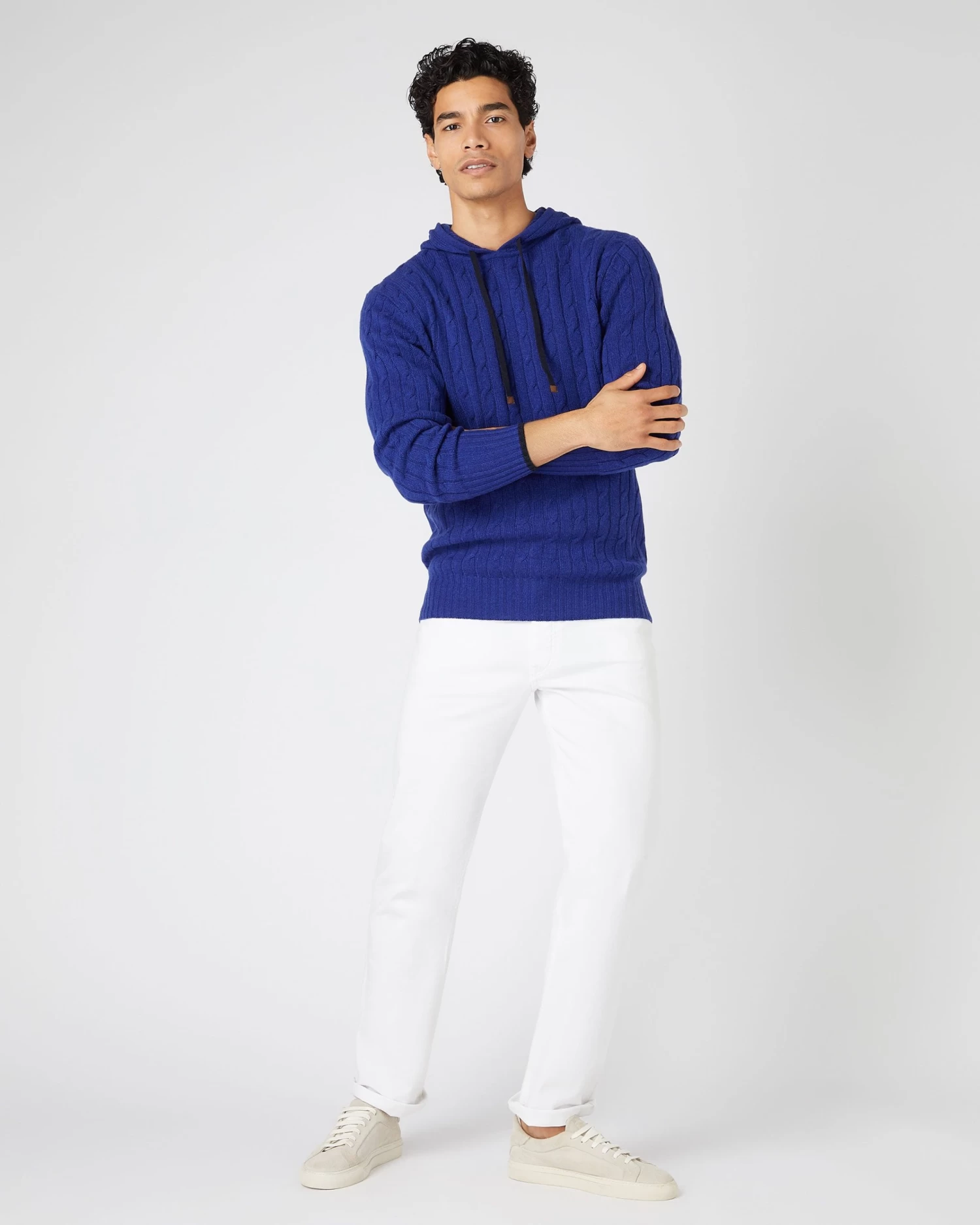 Men's Fitzrovia Cable Cashmere Hoodie Sapphire Blue 5 Men's Fitzrovia Cable Cashmere Hoodie Sapphire Blue - Image 3