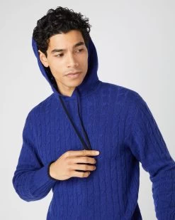 Men's Fitzrovia Cable Cashmere Hoodie Sapphire Blue 11 Men's Fitzrovia Cable Cashmere Hoodie Sapphire Blue -Cozy Fashion Shop SS24 NPG000467B S62 5
