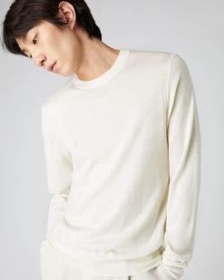 Men's Covent Fine Gauge Cashmere Round Neck Jumper New Ivory White -Cozy Fashion Shop SS24 NPG000476 NIV 5