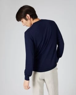 Men's Covent Fine Gauge Cashmere Round Neck Jumper Prussian Blue -Cozy Fashion Shop SS24 NPG000476 P08 4