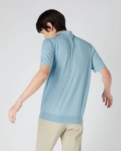 Men's Polzeath Cotton Cashmere Polo T-Shirt Cornflower Blue -Cozy Fashion Shop SS24 NPG000529R C07 4