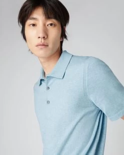 Men's Polzeath Cotton Cashmere Polo T-Shirt Cornflower Blue -Cozy Fashion Shop SS24 NPG000529R C07 5