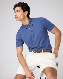 Men's Polzeath Cotton Cashmere Polo T-Shirt Denim Blue