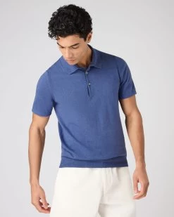 Men's Polzeath Cotton Cashmere Polo T-Shirt Denim Blue -Cozy Fashion Shop SS24 NPG000529R DMN 5