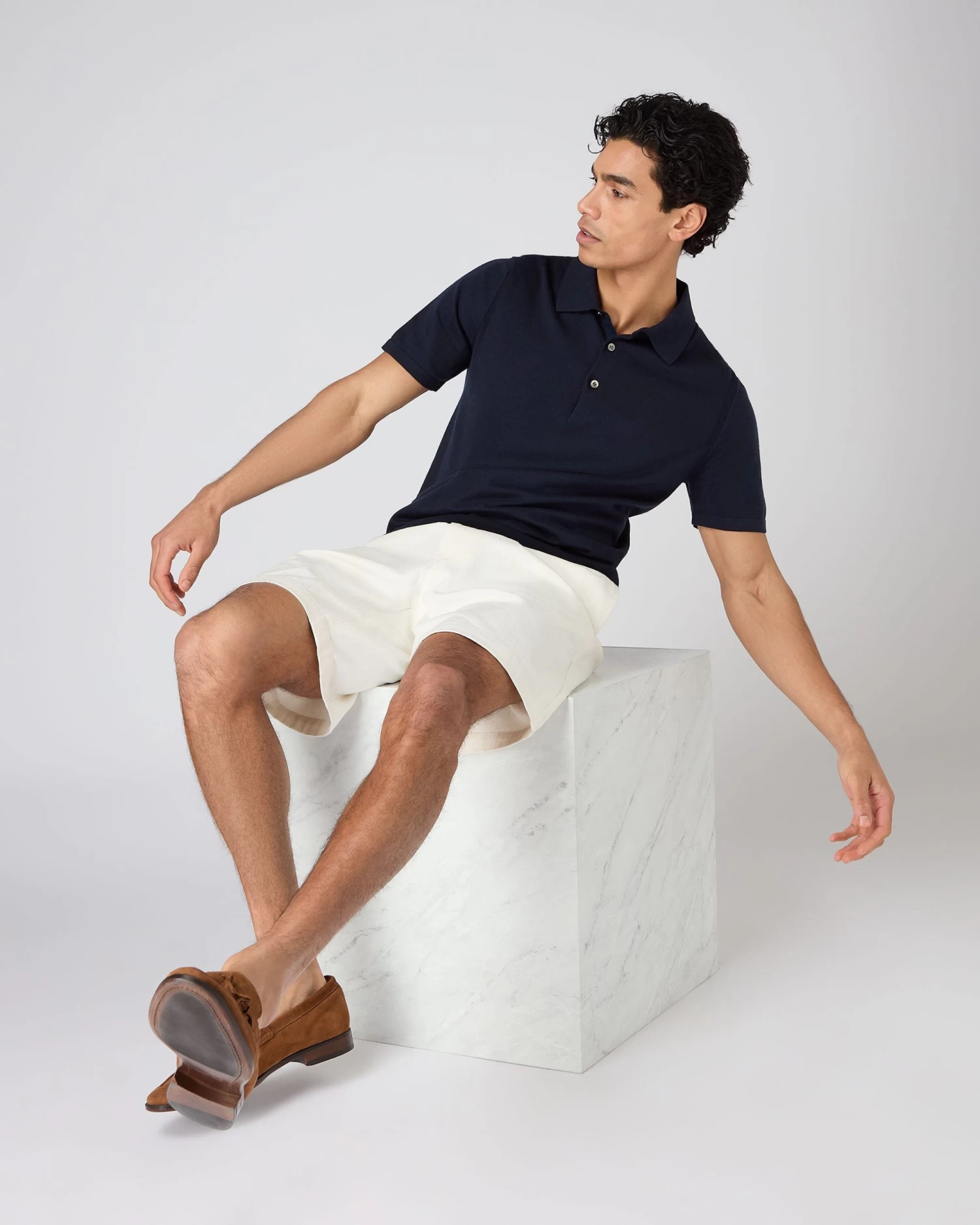 Men's Polzeath Cotton Cashmere Polo T-Shirt Navy Blue 5 Men's Polzeath Cotton Cashmere Polo T-Shirt Navy Blue - Image 3