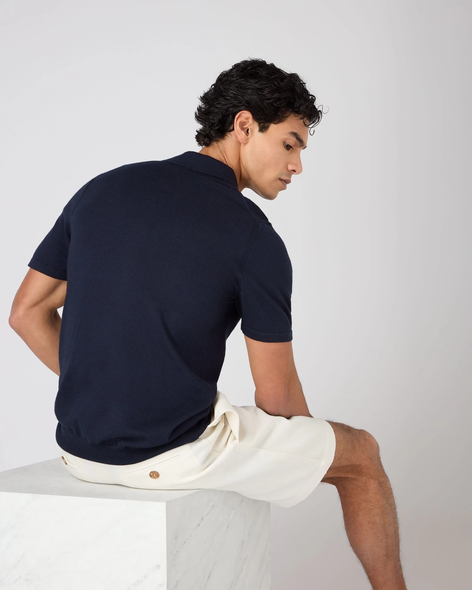 Men's Polzeath Cotton Cashmere Polo T-Shirt Navy Blue 6 Men's Polzeath Cotton Cashmere Polo T-Shirt Navy Blue - Image 4