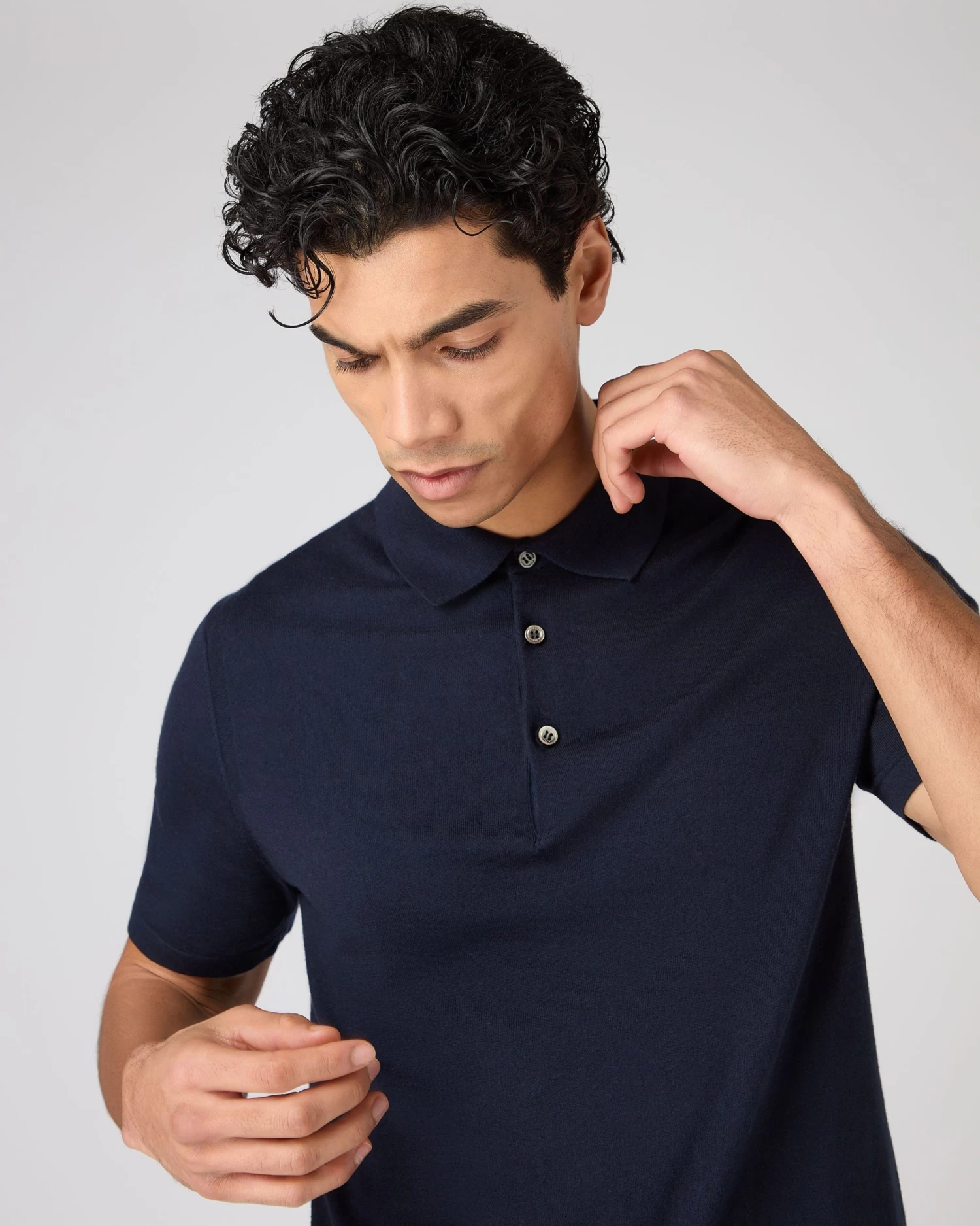 Men's Polzeath Cotton Cashmere Polo T-Shirt Navy Blue 7 Men's Polzeath Cotton Cashmere Polo T-Shirt Navy Blue - Image 5