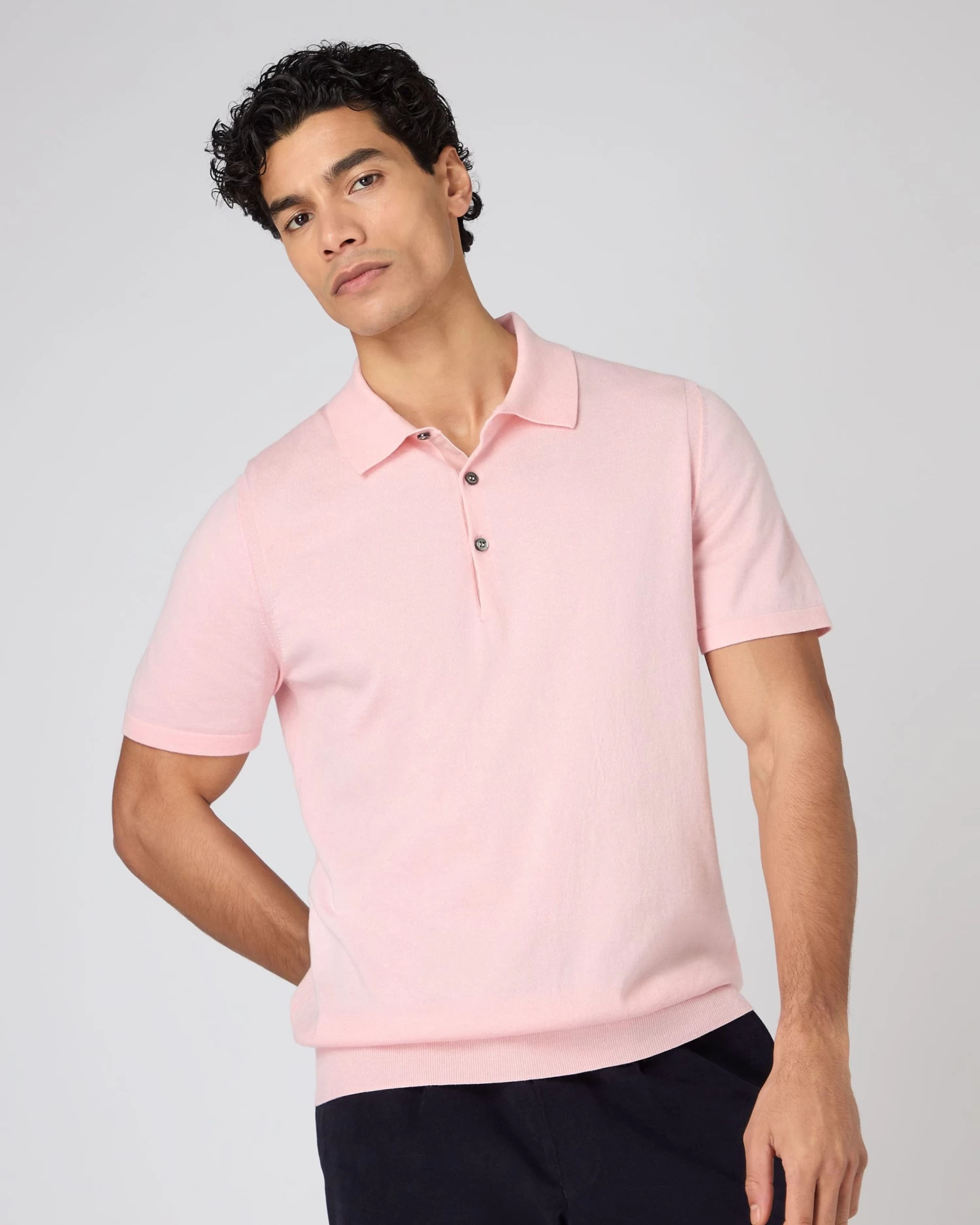 Men's Polzeath Cotton Cashmere Polo T-Shirt Spring Pink 3 Men's Polzeath Cotton Cashmere Polo T-Shirt Spring Pink
