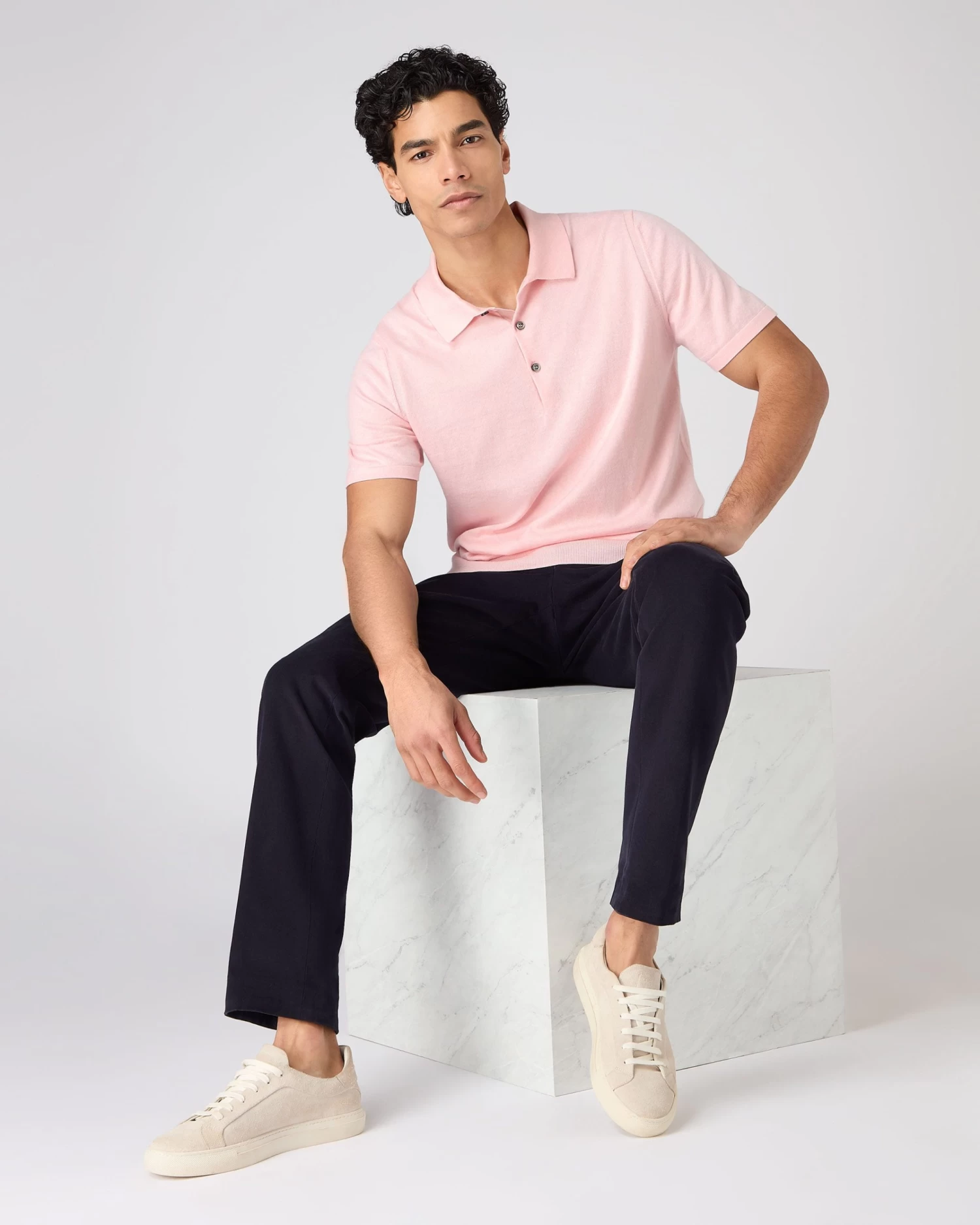 Men's Polzeath Cotton Cashmere Polo T-Shirt Spring Pink 5 Men's Polzeath Cotton Cashmere Polo T-Shirt Spring Pink - Image 3
