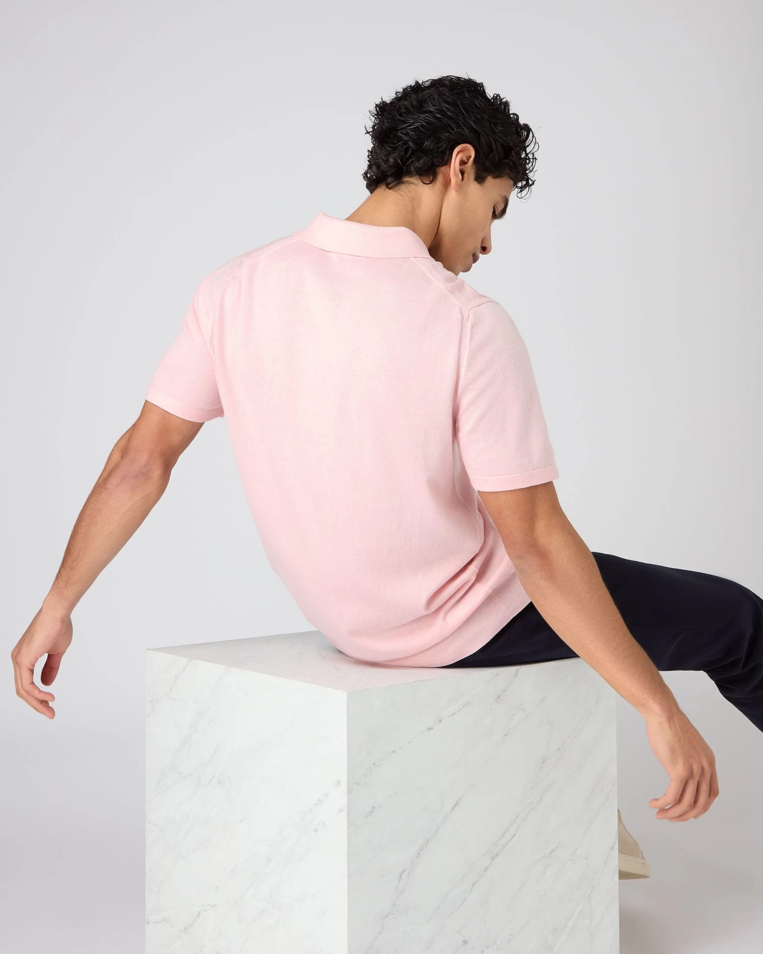 Men's Polzeath Cotton Cashmere Polo T-Shirt Spring Pink 6 Men's Polzeath Cotton Cashmere Polo T-Shirt Spring Pink - Image 4