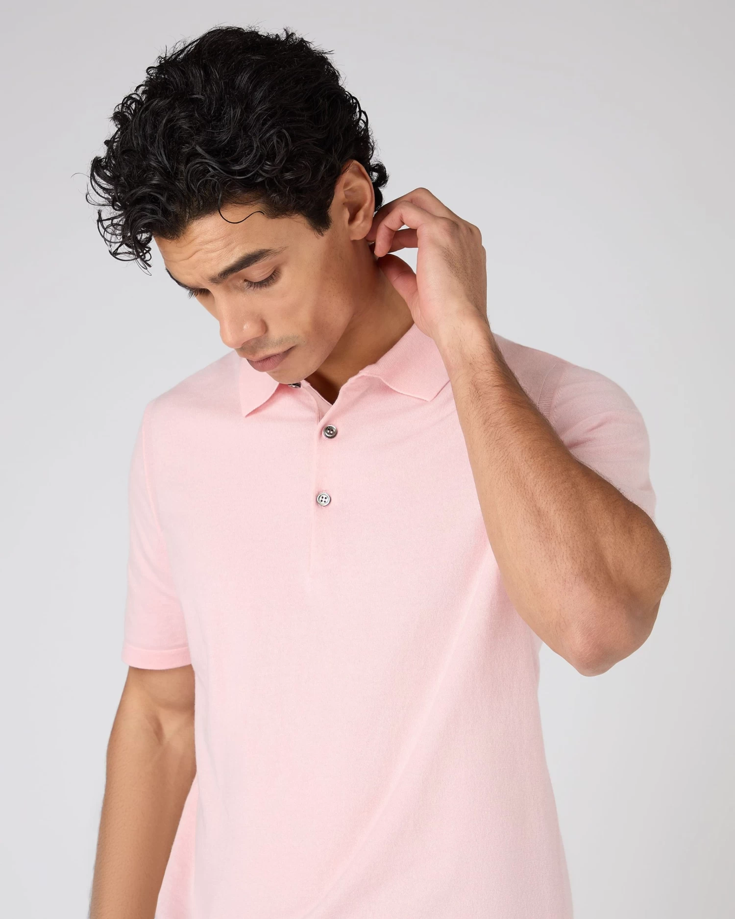 Men's Polzeath Cotton Cashmere Polo T-Shirt Spring Pink 7 Men's Polzeath Cotton Cashmere Polo T-Shirt Spring Pink - Image 5