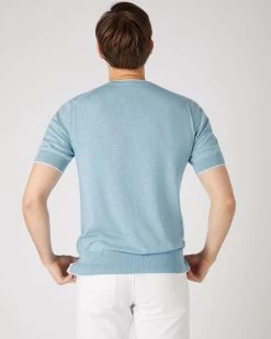 Men's Newquay Cotton Cashmere T-Shirt Cornflower Blue -Cozy Fashion Shop SS24 NPG000531 C07 4