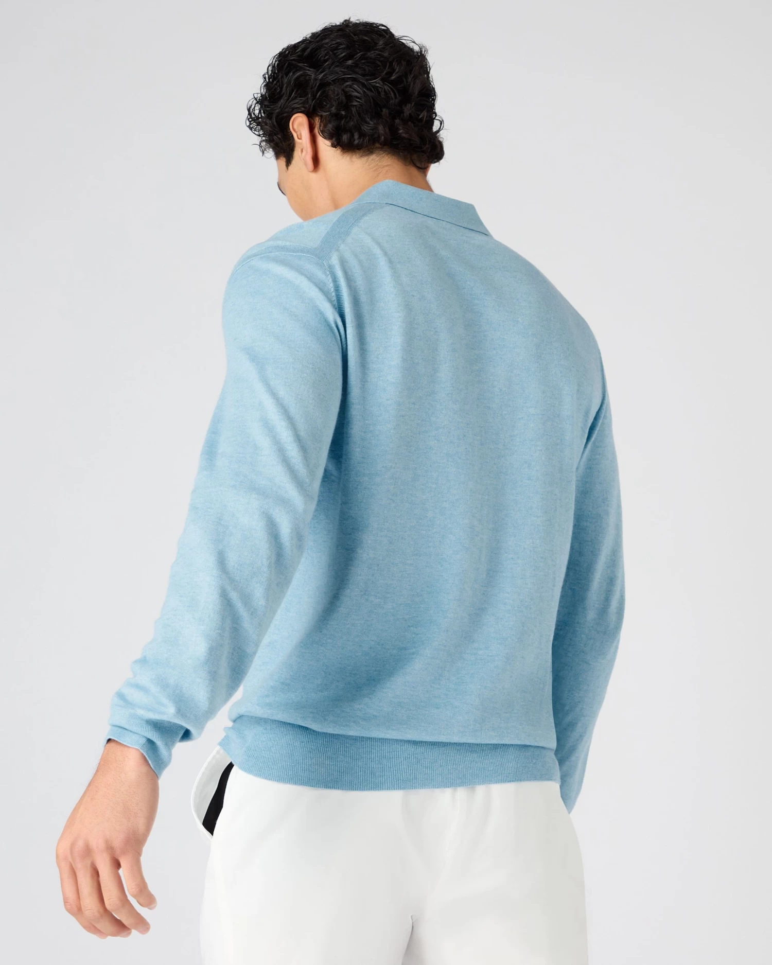 Men's Padstow Cotton Cashmere Polo Shirt Cornflower Blue 6 Men's Padstow Cotton Cashmere Polo Shirt Cornflower Blue - Image 4