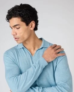 Men's Padstow Cotton Cashmere Polo Shirt Cornflower Blue 12 Men's Padstow Cotton Cashmere Polo Shirt Cornflower Blue -Cozy Fashion Shop SS24 NPG000535 C01 5