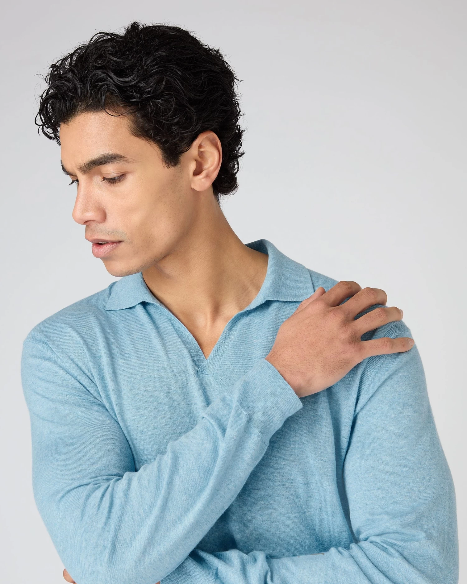 Men's Padstow Cotton Cashmere Polo Shirt Cornflower Blue 7 Men's Padstow Cotton Cashmere Polo Shirt Cornflower Blue - Image 5