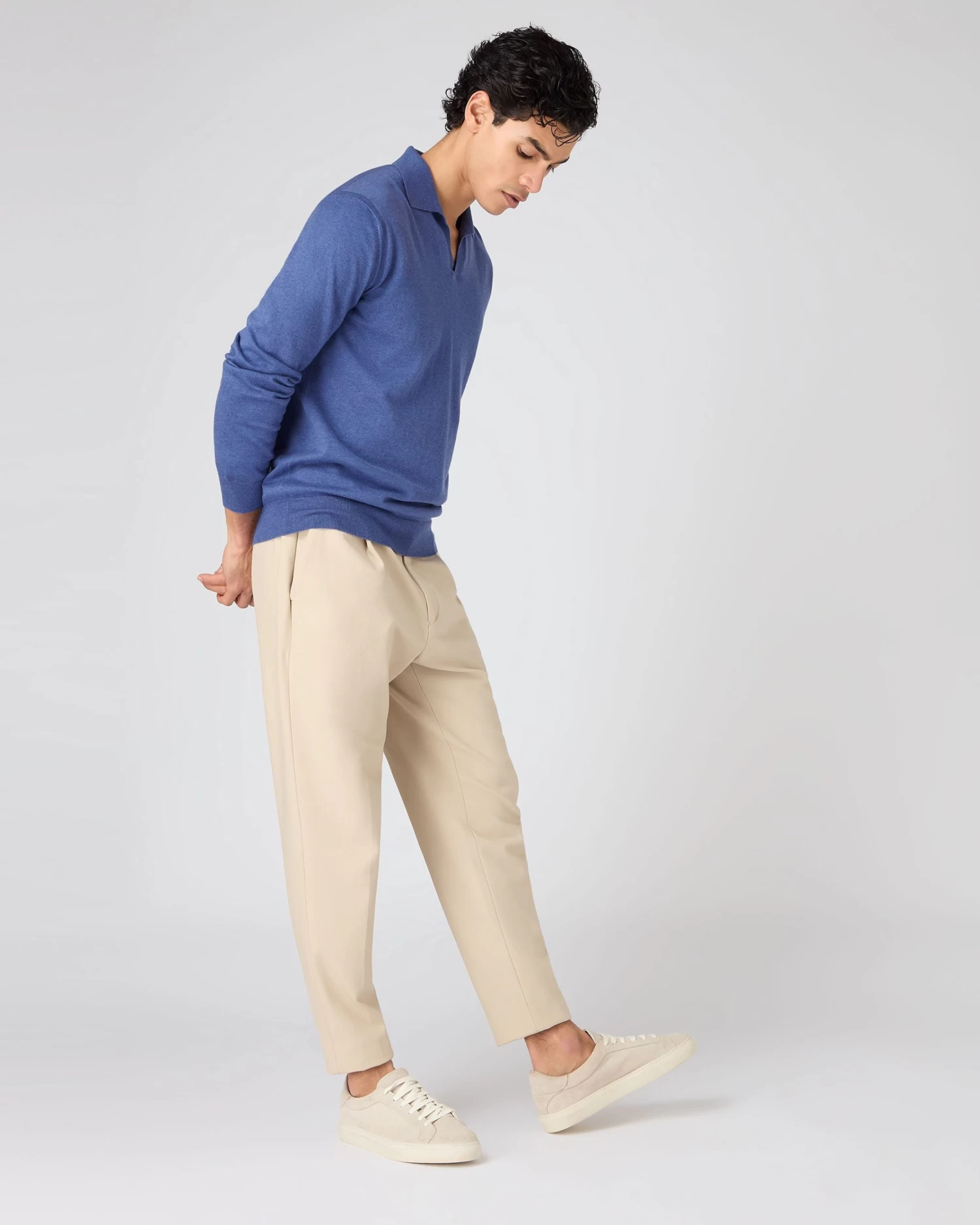 Men's Padstow Cotton Cashmere Polo Shirt Denim Blue 5 Men's Padstow Cotton Cashmere Polo Shirt Denim Blue - Image 3