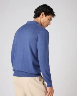 Men's Padstow Cotton Cashmere Polo Shirt Denim Blue 11 Men's Padstow Cotton Cashmere Polo Shirt Denim Blue -Cozy Fashion Shop SS24 NPG000535 DEN 4