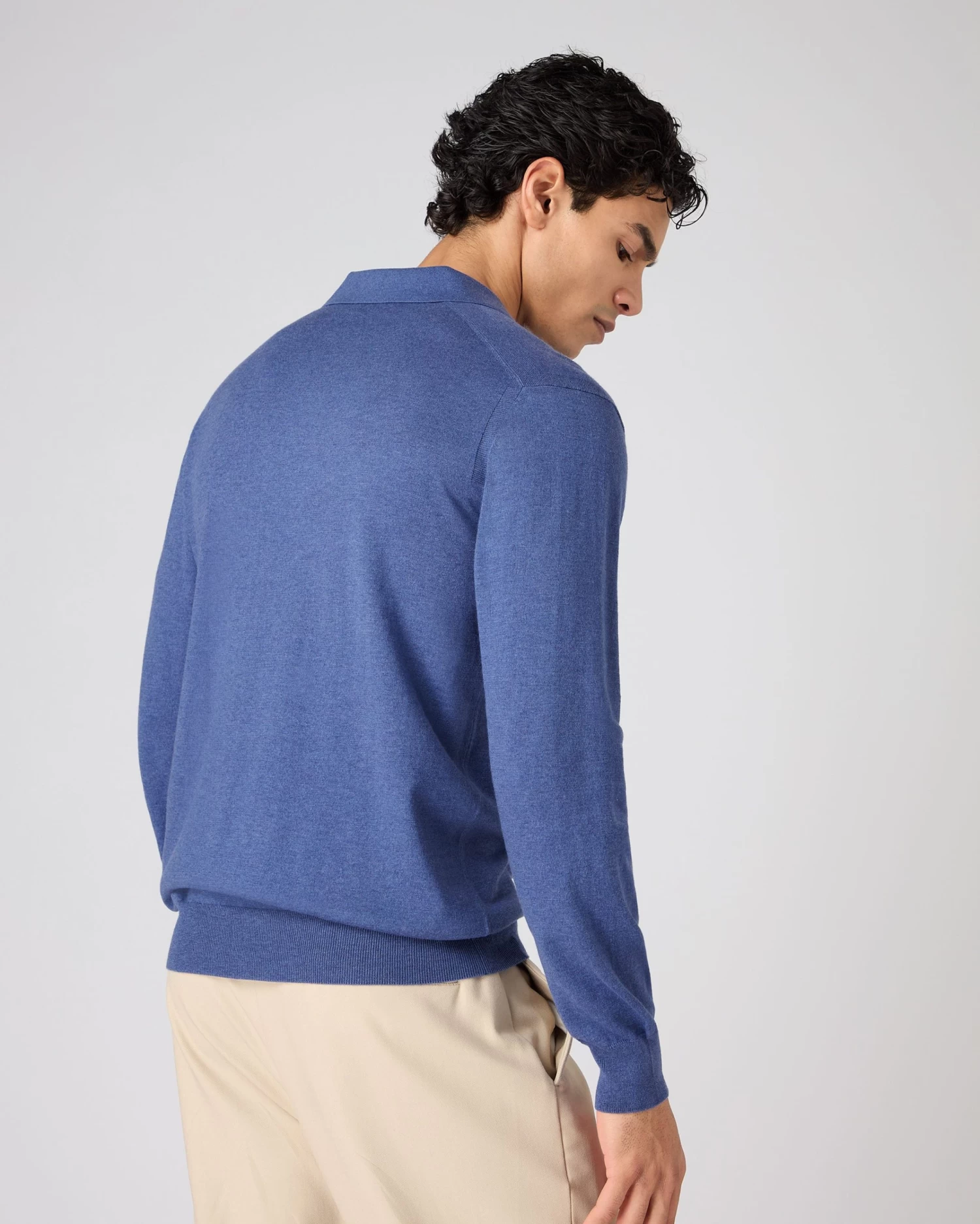 Men's Padstow Cotton Cashmere Polo Shirt Denim Blue 6 Men's Padstow Cotton Cashmere Polo Shirt Denim Blue - Image 4