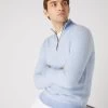Men's Carnaby Birdseye Half Zip Cashmere Jumper Cornflower Blue -Cozy Fashion Shop SS24 NPG107274 C50 1
