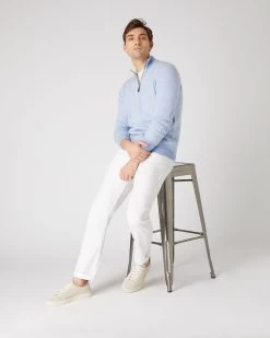 Men's Carnaby Birdseye Half Zip Cashmere Jumper Cornflower Blue -Cozy Fashion Shop SS24 NPG107274 C50 3