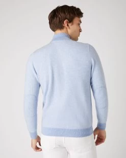 Men's Carnaby Birdseye Half Zip Cashmere Jumper Cornflower Blue -Cozy Fashion Shop SS24 NPG107274 C50 4