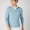 Men's Salcombe Half Zip Cotton Cashmere Jumper Cornflower Blue -Cozy Fashion Shop SS24 NPG107940R C07 1