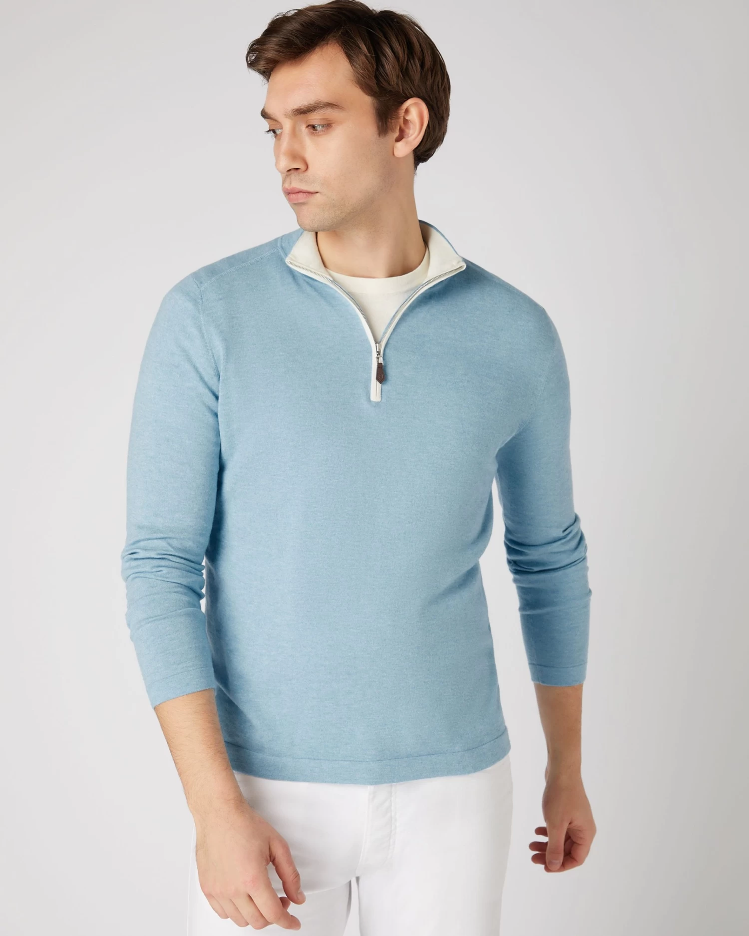 Men's Salcombe Half Zip Cotton Cashmere Jumper Cornflower Blue 3 Men's Salcombe Half Zip Cotton Cashmere Jumper Cornflower Blue