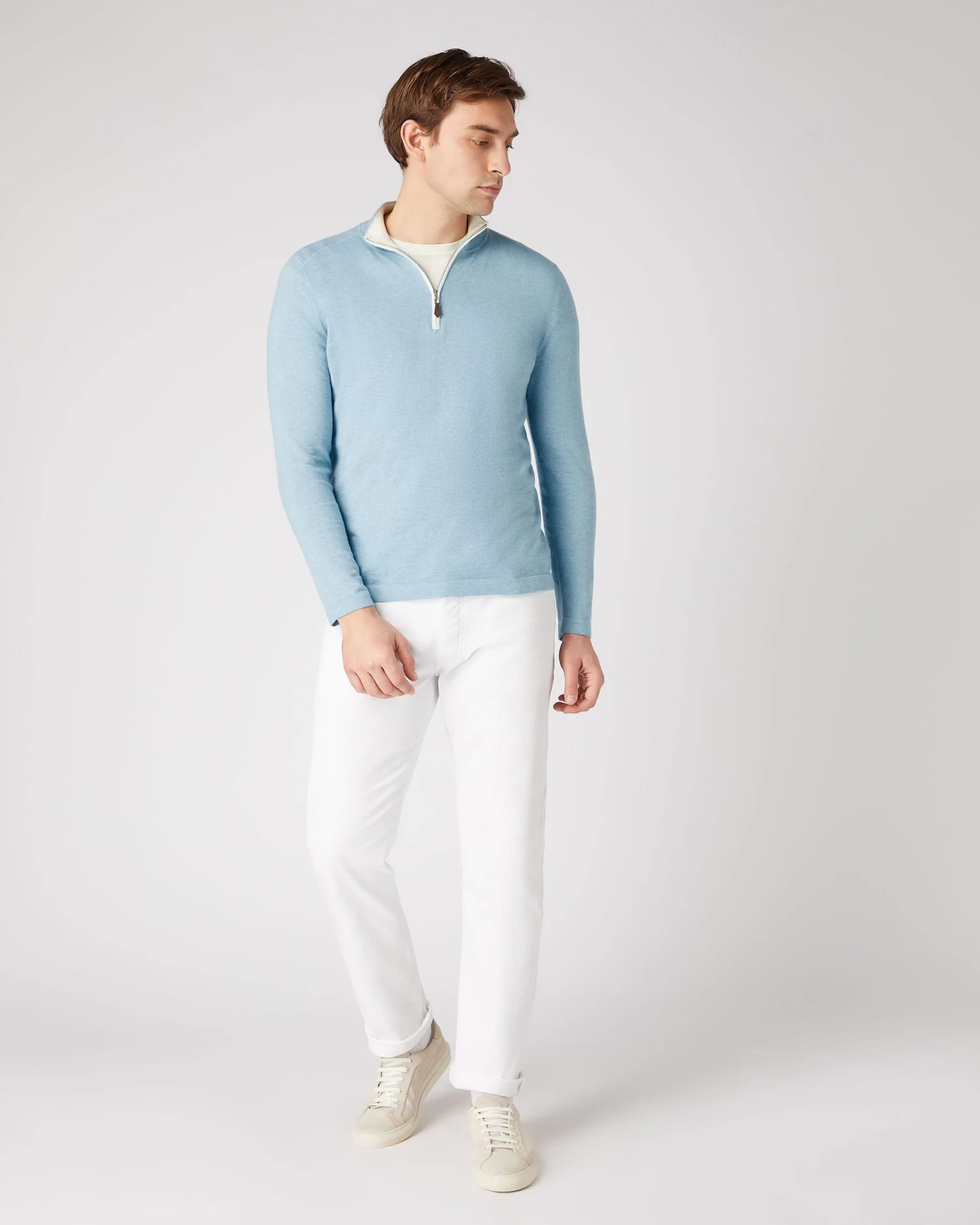 Men's Salcombe Half Zip Cotton Cashmere Jumper Cornflower Blue 5 Men's Salcombe Half Zip Cotton Cashmere Jumper Cornflower Blue - Image 3
