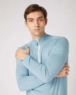 Men's Salcombe Half Zip Cotton Cashmere Jumper Cornflower Blue 11 Men's Salcombe Half Zip Cotton Cashmere Jumper Cornflower Blue -Cozy Fashion Shop SS24 NPG107940R C07 5