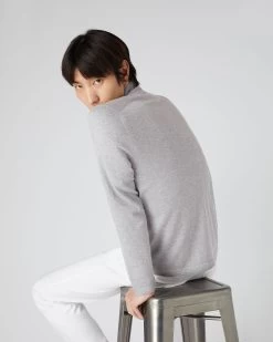 Men's Salcombe Half Zip Cotton Cashmere Jumper Fumo Grey -Cozy Fashion Shop SS24 NPG107940R FNI 4