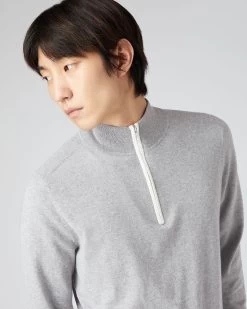 Men's Salcombe Half Zip Cotton Cashmere Jumper Fumo Grey -Cozy Fashion Shop SS24 NPG107940R FNI 5