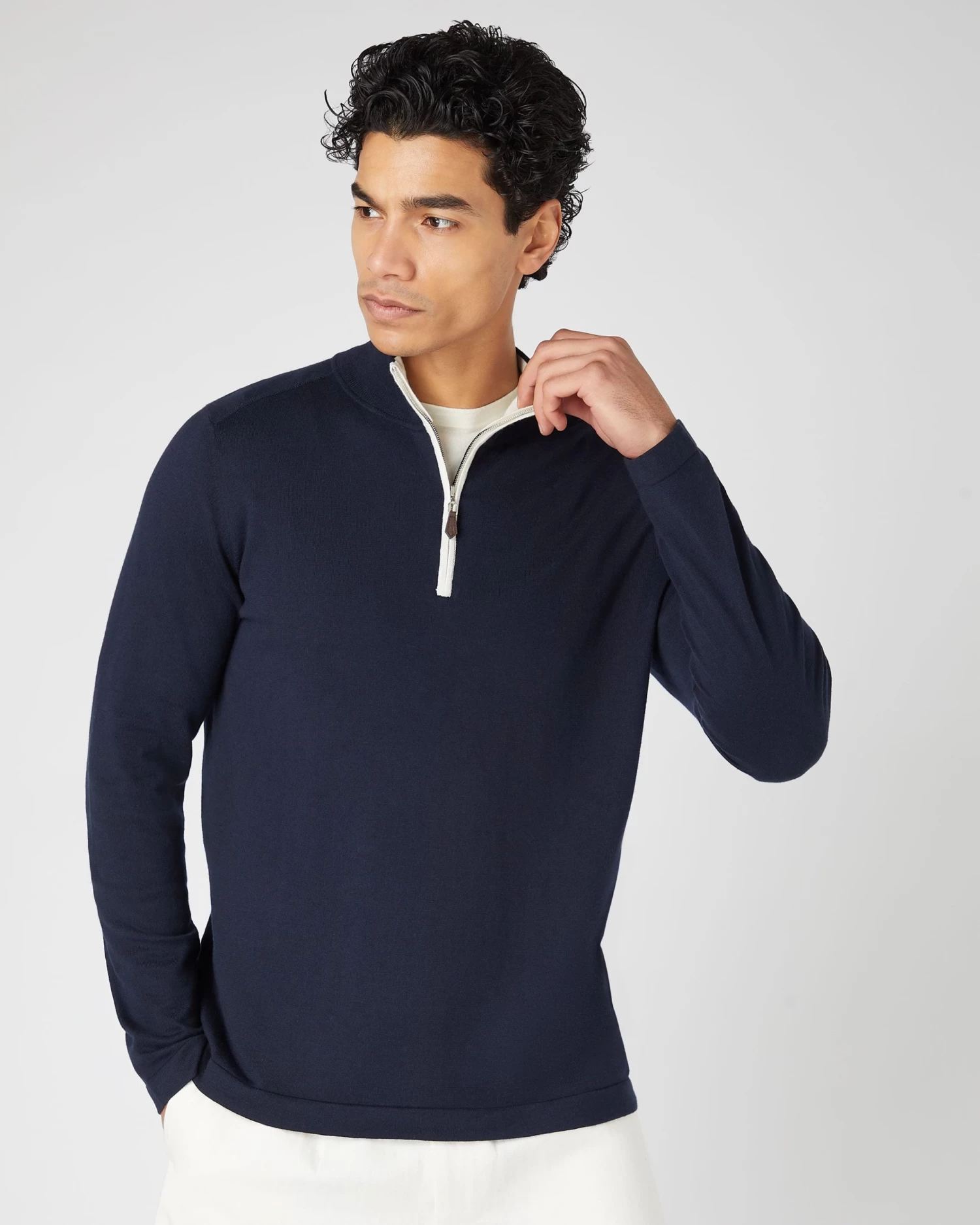 Men's Salcombe Half Zip Cotton Cashmere Jumper Navy Blue 3 Men's Salcombe Half Zip Cotton Cashmere Jumper Navy Blue