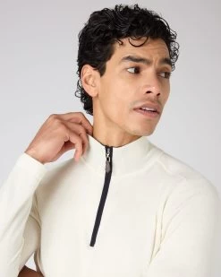 Men's Salcombe Half Zip Cotton Cashmere Jumper New Ivory White -Cozy Fashion Shop SS24 NPG107940R N37 5