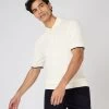 Men's Polo Zip Cotton Cashmere T-Shirt New Ivory White