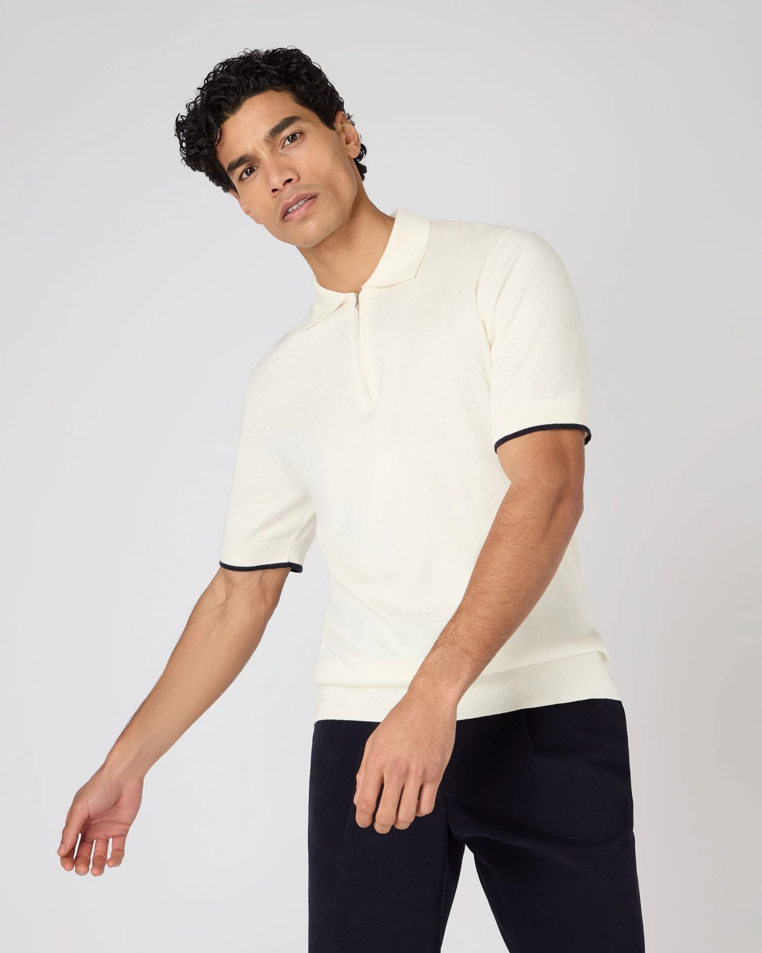 Men's Polo Zip Cotton Cashmere T-Shirt New Ivory White 3 Men's Polo Zip Cotton Cashmere T-Shirt New Ivory White