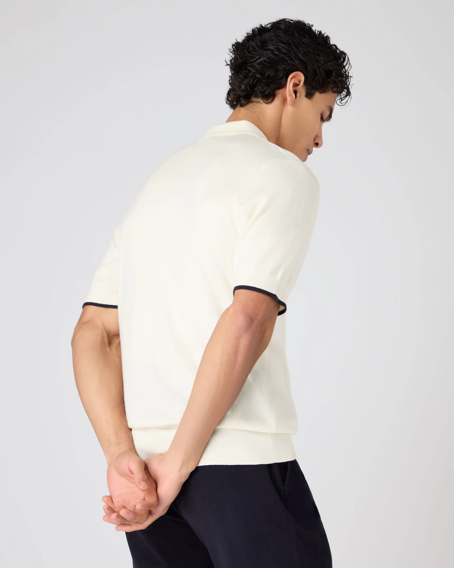 Men's Polo Zip Cotton Cashmere T-Shirt New Ivory White 6 Men's Polo Zip Cotton Cashmere T-Shirt New Ivory White - Image 4