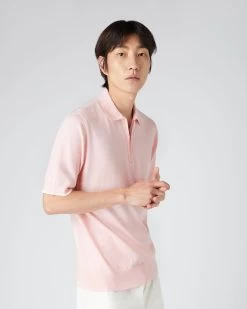 Men's Polo Zip Cotton Cashmere T-Shirt Spring Pink