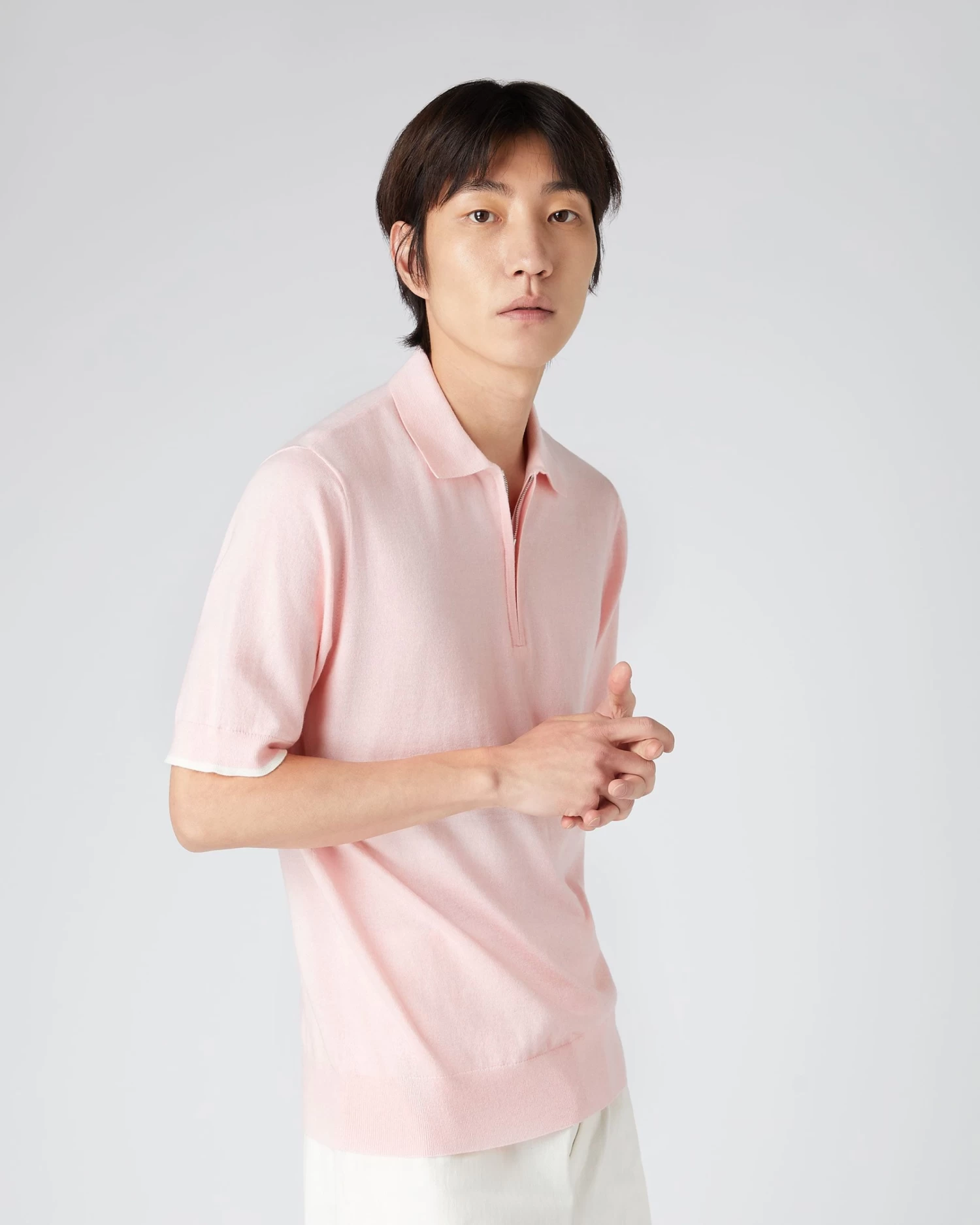 Men's Polo Zip Cotton Cashmere T-Shirt Spring Pink 3 Men's Polo Zip Cotton Cashmere T-Shirt Spring Pink