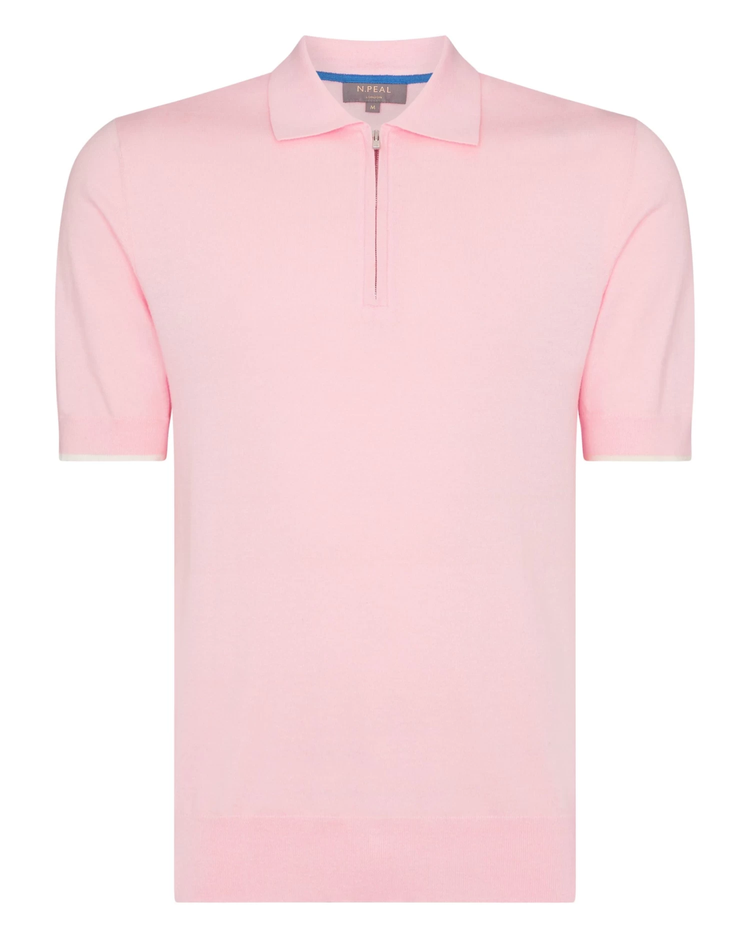 Men's Polo Zip Cotton Cashmere T-Shirt Spring Pink 4 Men's Polo Zip Cotton Cashmere T-Shirt Spring Pink - Image 2