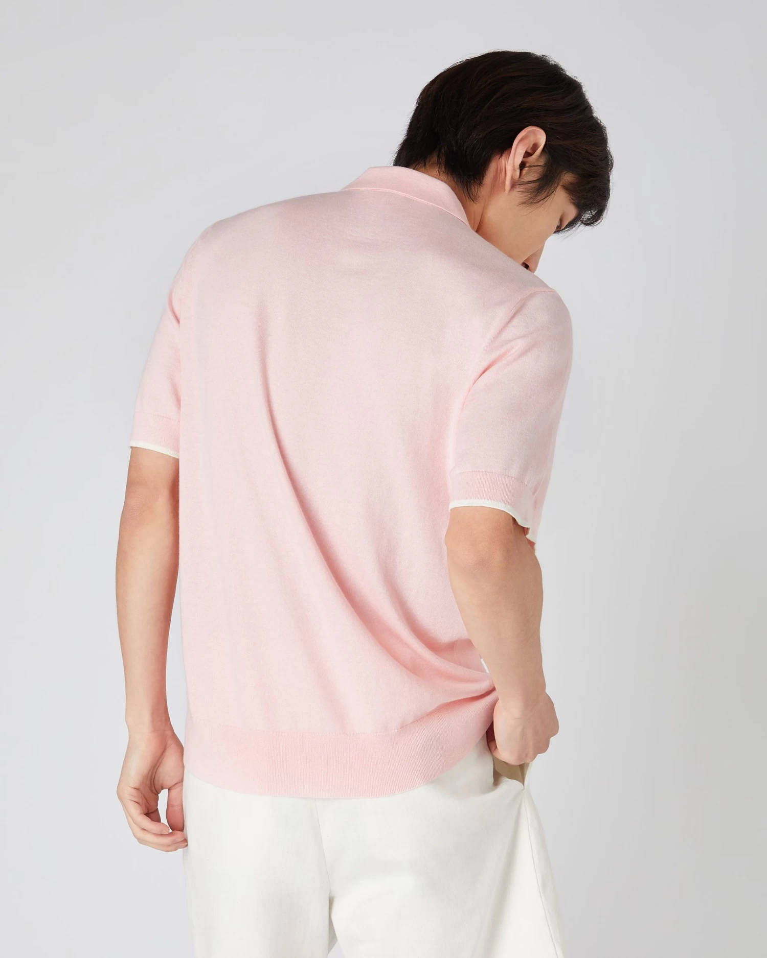 Men's Polo Zip Cotton Cashmere T-Shirt Spring Pink 6 Men's Polo Zip Cotton Cashmere T-Shirt Spring Pink - Image 4