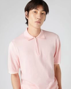 Men's Polo Zip Cotton Cashmere T-Shirt Spring Pink 11 Men's Polo Zip Cotton Cashmere T-Shirt Spring Pink -Cozy Fashion Shop SS24 NPG108446 SPN 5